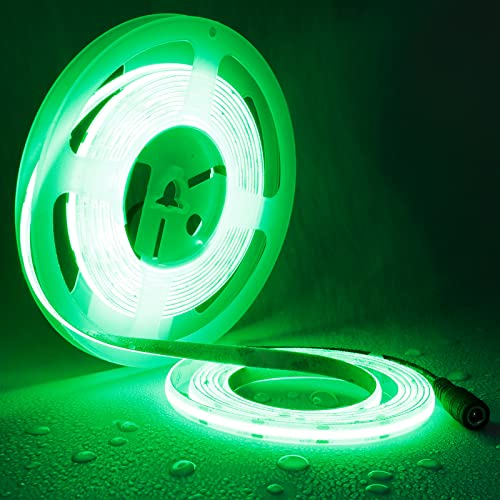 TOPAI 12V COB LED Strip Light Green 5M Outdoor Waterproof Super Bright Self Adhesive 480LED/M Total 2400LEDs Dotless High Density Cuttable Flexible for Cabinet Home DIY Lighting Projects