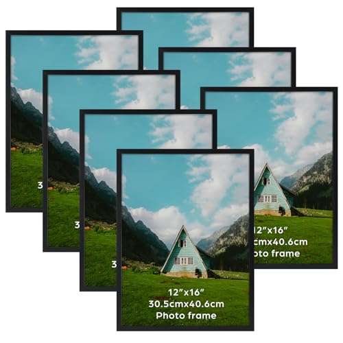 Giftgarden Juego de 7 Marco 30x40, Sencillo Marcos para Cuadros con Acabado en Negro, Ideal para Paisaje, Certificados y Retrato, Moldura 30x40 para Colgar en la Pared