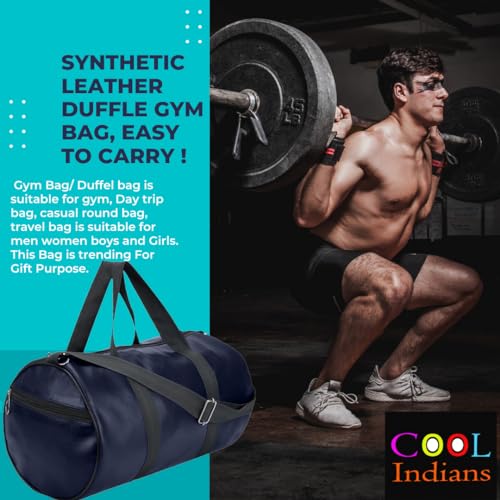 Image of Trendy & Classic Leather Gym Bag for Men & Women with Shoulder Strap Yoga & Travel Duffle Bag for Boys & Girls Outdoor Blue 43cm x 23cm x 23cm