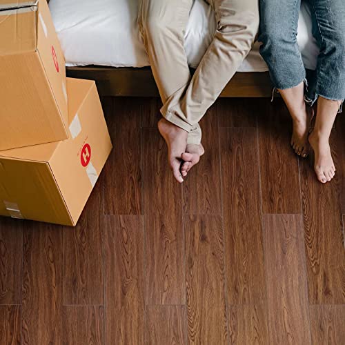 Natsukage Luxury Vinyl Flooring Planks - Interlocking Flooring For Easy Diy Installation - Wood Look Dark Brown Laminate Flooring Waterproof Bathroom Vinyl 9 Planks Per Box, 21.5 Sq. Feet #TOP4