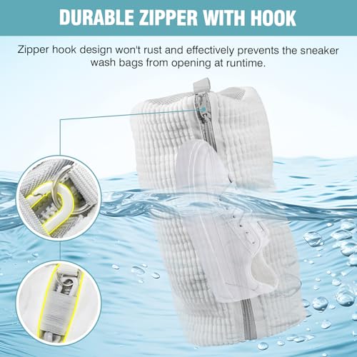 1 Pack Shoe Washing Machine Bag, Shoe Laundry Bag for Washer and Dryer, Include Dry Net Bag, Reusable and Durable Zipper with Hook Design, Shoe Washing Bag for Sneaker, White by Gripooaven - Image 5