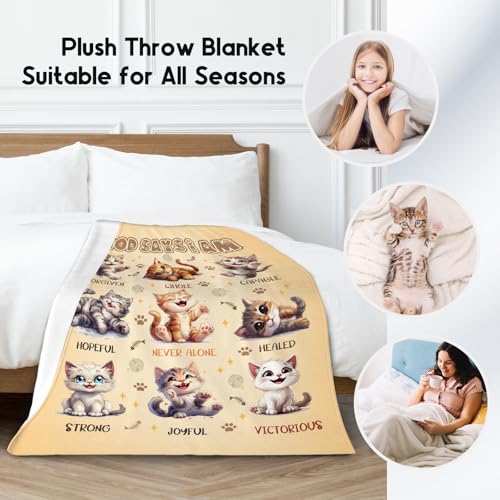 Cat Blanket, Cozy Soft Throw Gifts for Boys Girls, 50x60 Inch Cute Flannel Blanket for Cat Lovers, God Says I Am Throw Blankets for Bed Travel