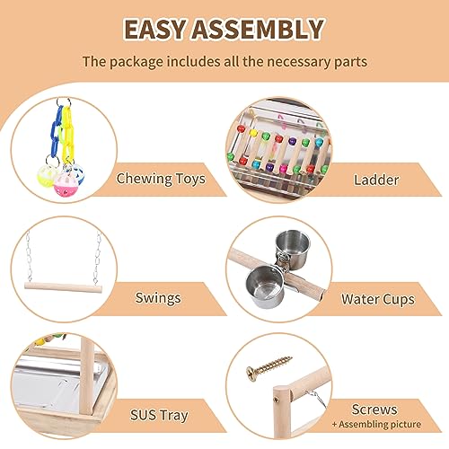 Suporte de madeira para pássaros, resistente e estável e seguro, para periquitos, conures, calopsita