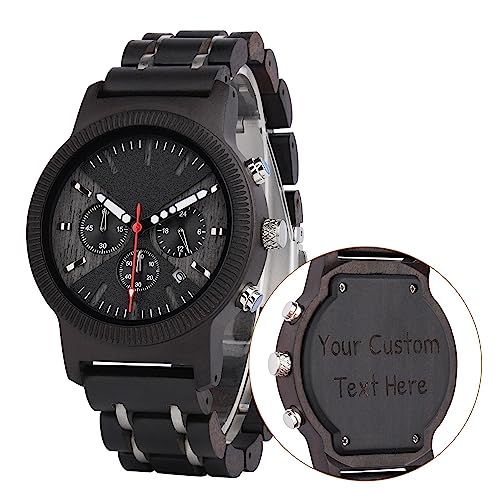 LMWOOD Orologio da Uomo in Legno Personalizzato Cronografo in ebano Orologio da polso in legno Cinturino in legno regolabile Anniversario Orologio per marito