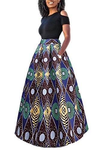 Yacun Femme Jupe Longue Africaine Robe Imprimé Floral Deux Pièces Traditionnelle bleurouge XXL Cover