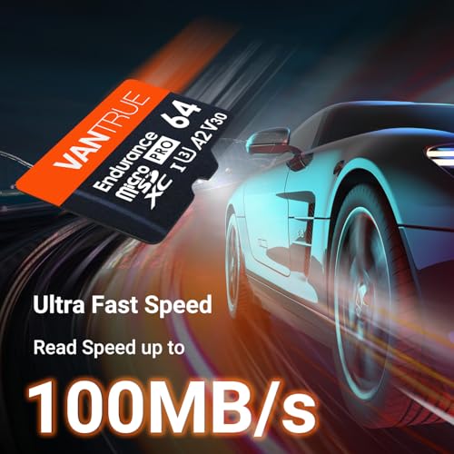 Image of Vantrue 64GB Micro SD Card with Adapter, U3 C10, UHS-I High Speed SD Card for Dash Cams & Home Security System Video Cameras