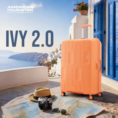 Image of American Tourister Ivy 2.0|Large Size Check-in Spinner Trolley Bag (79 cm)|360 8 Wheel Travel Luggage|Hard Case Polypropylene (PP) Suitcase|Combination Lock|Tan Orange