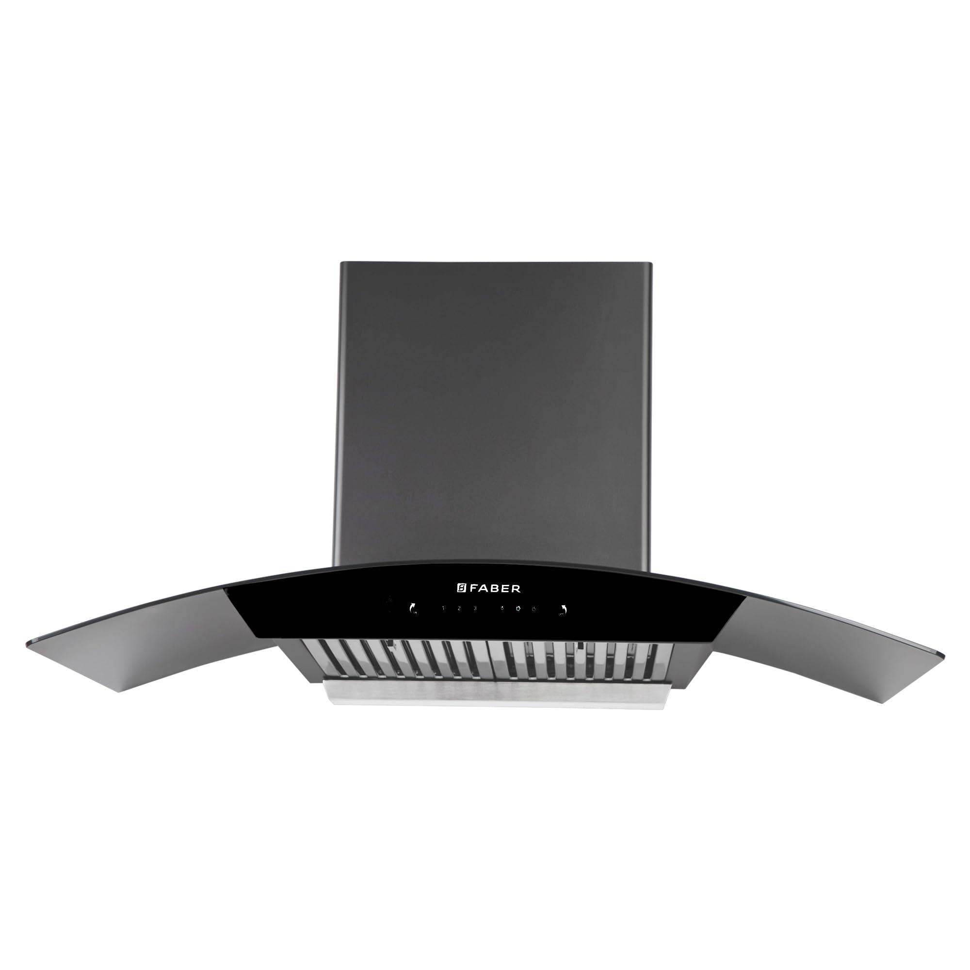 Faber90 cm 1320 m³/hr Curved Glass Kitchen Chimney | 3 Layer Baffle Filter | Gravity Suction| Touch&Gesture Control | Oil Collector | 12 years warranty on Motor| Hood Feel Pro TC SC BF BK 90 | Black