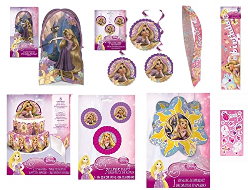 Tangled Rapunzel Party Decoration Kit Includes 3 Hanging Swirl Favor Box Centerpiece with 8 Favor Boxes 3 Tissue Hanging Fans