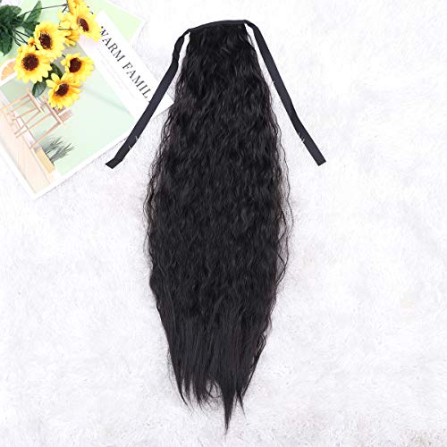 Lurrose 1 peça peruca de cabelo encaracolado de milho comprido fita rabos de cavalo com cordão peruc