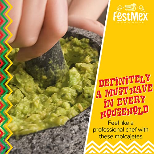 Genuine Handmade Mexican Mortar And Pestle, Molcajete De Piedra Natural Volcanica Stone, Heavy & Durable, Perfect For Homemade Salsas, Guacamole, And Other Molcajete Plates | Made In Mexico (8 Inches) #TOP3