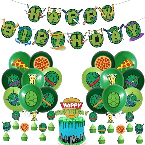Turtle Birthday Party Decorations Birthday Party Turtle Party Supplies - Big Cake Topper - Cupcake Toppers - Balloons - Happy Birthday Banner