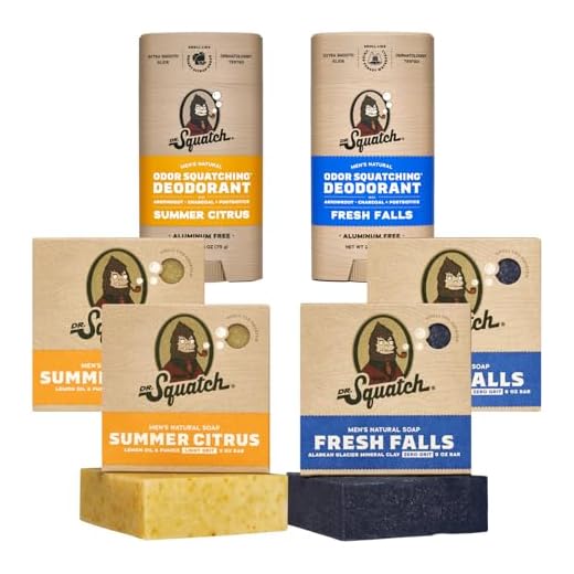 Dr. Squatch Manly Soap and Deodorant Variety Pack - Handmade with Organic Oils, Aluminum-Free - Summer Citrus and Fresh Falls - Men's Natural Soap