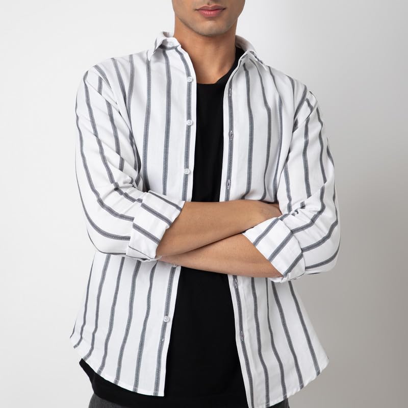 Image of Mens Striped Slim Fit Cotton Casual Shirt | Full Sleeves Mens Shirts | Stylish Shirt for Men