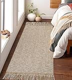 Boho Bedroom Rug 2'x 4.3',Hand- Woven Washable Runner Rug with Tassel Modern Throw Kitchen Mat for L