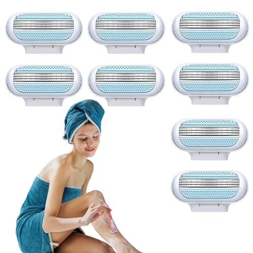 8PCS Women's Razor Blades Refills Compatible with Gillette Venus Smooth Razor, 3 Layer Blade for Smooth Shaving, Comfort Edge for Women Shaving, Washable Easy to Replace (Blue)