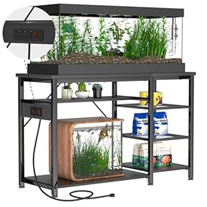 55-75 Gallon Fish Tank Stand: Heavy Duty Aquarium Stand with Power Outlets and Cabinet for Fish Tank Accessories Storage – Metal Frame, 1200LBS Capacity, Suitable for Fish & Reptile Terrariums