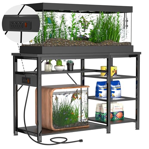 55-75 Gallon Fish Tank Stand: Heavy Duty Aquarium Stand with Power Outlets and Cabinet for Fish Tank Accessories Storage – Metal Frame, 1200LBS Capacity, Suitable for Fish & Reptile Terrariums