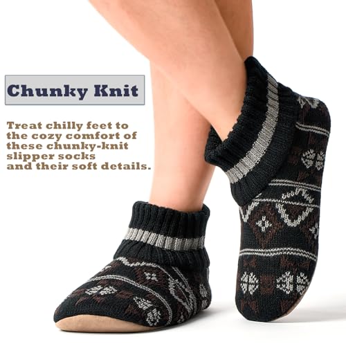 Cozylook Men's Fuzzy Slipper Socks with Grips, Warm Winter Indoor Slippers Non-slip Soft Sole, Cozy Cabin Socks, Christmas Gifts for Men, Stocking Stuffers for Dad Husband Boyfriend, Size 8-9 to 14-152
