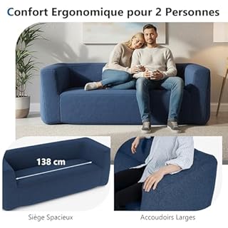 RELAX4LIFE Canapé Gonflable 2 Places, Fauteuil Gonflable Portable Charge 300KG avec Housse Amovible, Accoudoirs Larges, Canapé pour 2 Personnes, Salon Camping, Pompe Non Inclus