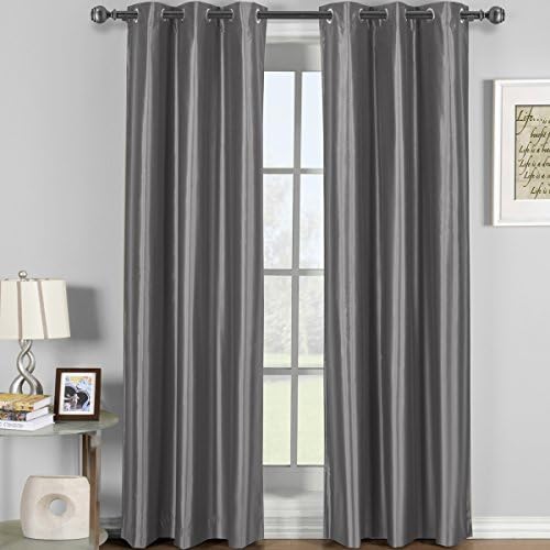 Royal Hotel Bedding Soho 100% Blackout Window Curtains Panels, Top Grommet Faux Silk Panels, Solid Curtains Set of 2, Pair Curtains, 108 Inches Long, Gray