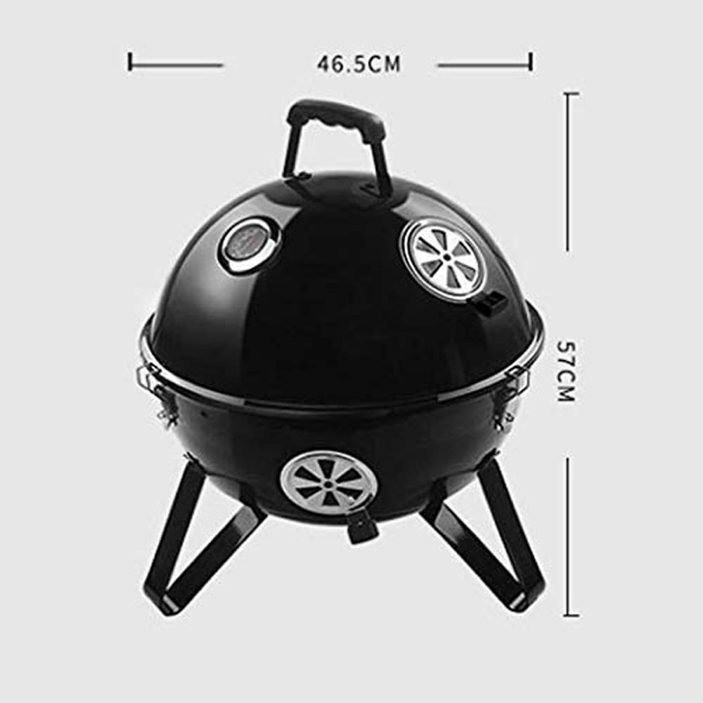 Wieloosobowy grill węglowy ze stali nierdzewnej o grubości do użytku domowego, przenośny okrągły piknikowy, stabilny i trwały, 57 x 46,7 cm,Grill ogrodowy
