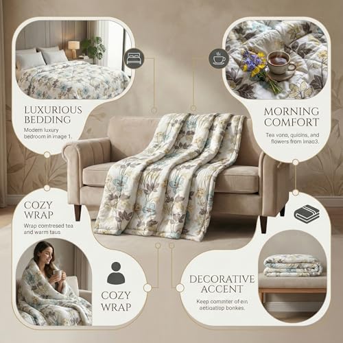 Image of VAS COLLECTIONS 220 GSM Reversible Microfiber AC Comforter /Duvet | Floral Pattern, 3-Layer Quilted All-Season Blanket for Double Bed (250 x 225 cm) | 2 kg (Pearl Aqua White, Double)