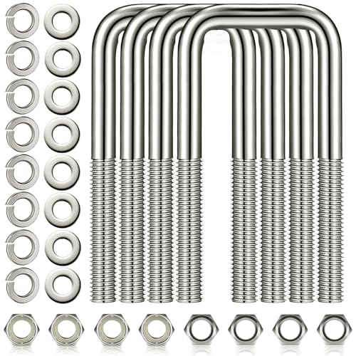 4 Pcs Hotop 304 Stainless Steel Square U-Bolt Boat Trailer U-Bolts with Washers and Nuts l Heavy Duty U Bolt for Sailboat Trailer Automobiles Industrial Part (1/2 D x 2 1/16 W x 4 3/4 Inch)