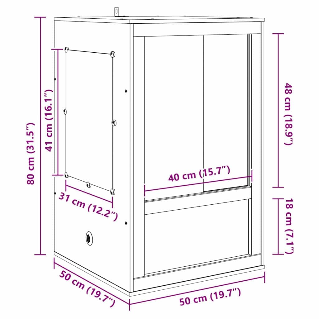 vidaXL Terrario Marrone 50 x 50 x 80 cm OSB, Terrario rustico quadrato, habitat in vetro versatile, gabbia resistente, casa per animali domestici