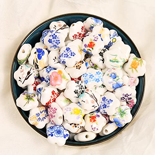 HERZWILD 120Pcs Ceramic Beads Blue Printed Flower Round Chinese Porcelain Beads for DIY Jewellery Arts Crafts Necklace Bangle 8mm - Image 3