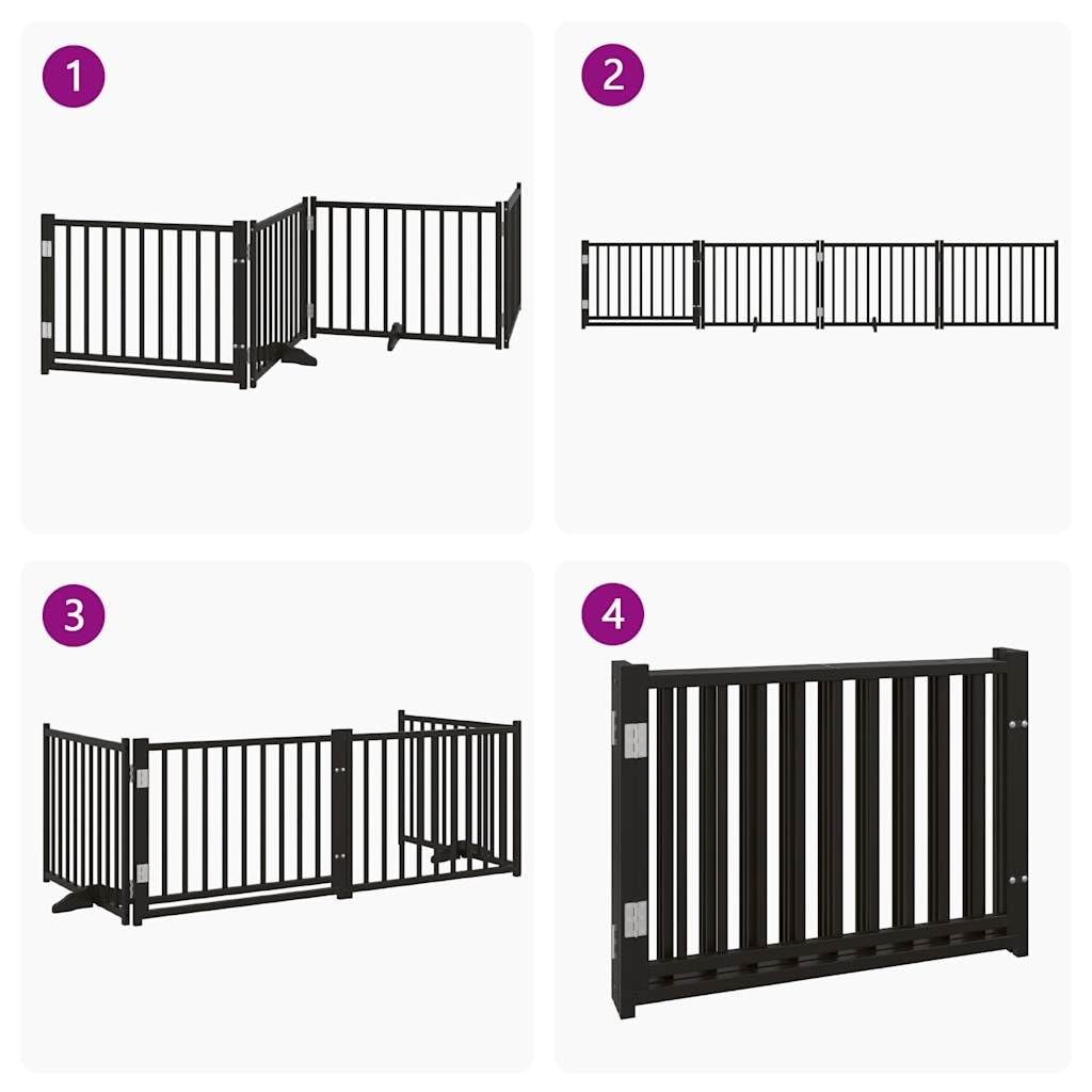 Puerta para perros de madera maciza de abeto negro, 320 cm, plegable y independiente, con puerta, patas de apoyo y cerradura para salón, cocina, escaleras como caseta para perros y recinto