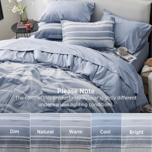 Bedsure Blue Comforter Set, Queen Size Bedding Set, Striped 7 Piece | Bed in a Bag, Bedroom, Plaid, Nautical, Cationic Dyeing, Gift Choice, Whisper-Quiet, OEKO - image 9