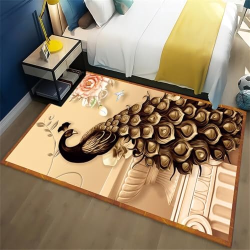 Tapis chambre jaune au design d'oiseaux et fleurs de style oriental - 2