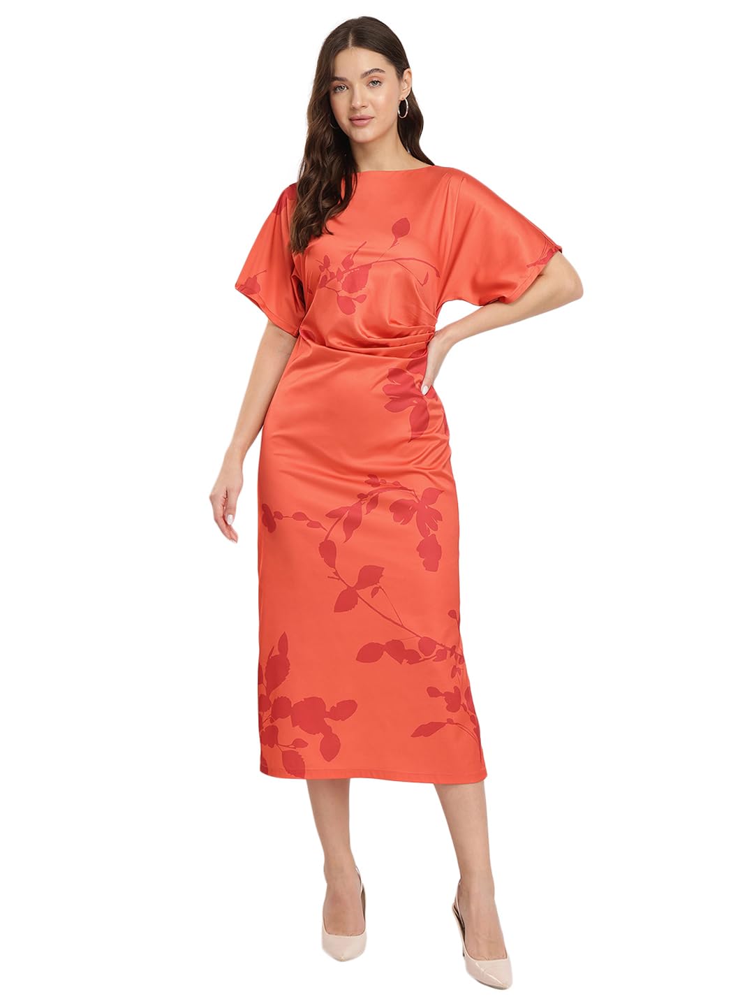 Satin Floral Print Kimono Dress-image-32