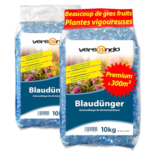 versando 20kg Engrais bleu jusqu'à 300m² : Engrais NPK pour fruits légumes & plantes vigoureuses avec effet longue durée - Qualité Premium