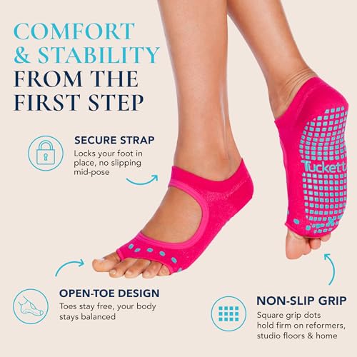 Image of Tucketts Allegro Toeless Pilates Socks with Grips for Women, Non-Slip Open-Toe Grip Socks, Yoga, Barre, Dance, Reformer, Home