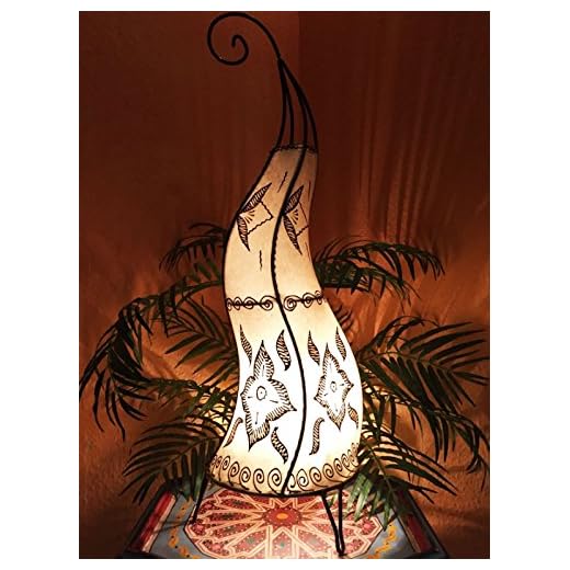 Orientalisk golvlampa Almina natur 71 cm läderlampa Hennalampa lampa | Marockansk stora golvlampa av metall, lampskärm av läder | Orientalisk dekoration från Marocko, färg natur