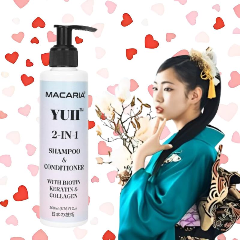 MACARIA Yuii Biotin Keratin Collagen Hair Shampoo Conditioner 2 in 1 Anti-Hair Fall, Anti-Dandruff Thickening and Growth Support Best Hair Care for Women And Men Sulfate Free by Japanese Technology
