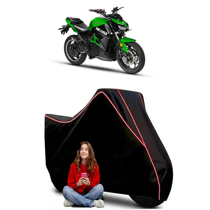 Image of e-Bike Beast Scooty Bike Cover Water Resistant Outdoor Use Universal Fit Scooters Motorcycles Heavy Duty UV Protection Dust Rain Scratch Resistant Elastic Bottom Black Blue Piping