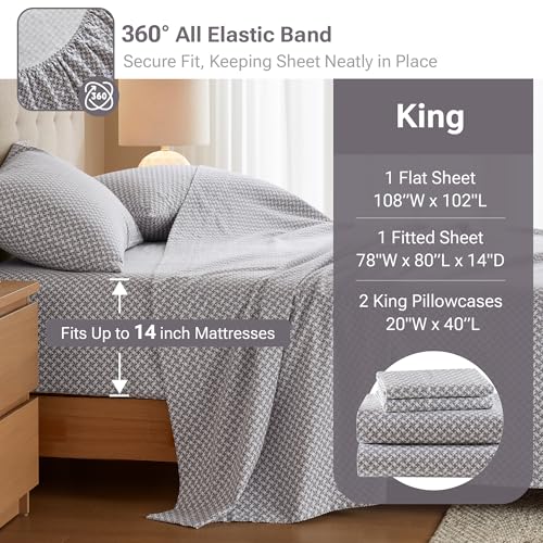 Image of True North by Sleep Philosophy Cotton Sheet Set Cozy Print 100% Cotton Flannel Sheets Bedding Set, Oversized Sheets, Deep Pocket Fits Up to 14 inch Mattress King Bed Sheets King Snowflake 4 Piece