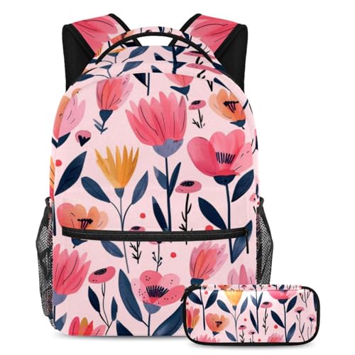Cartable fleurs roses lot de 2 sacs à dos scolaires pour filles et ados
