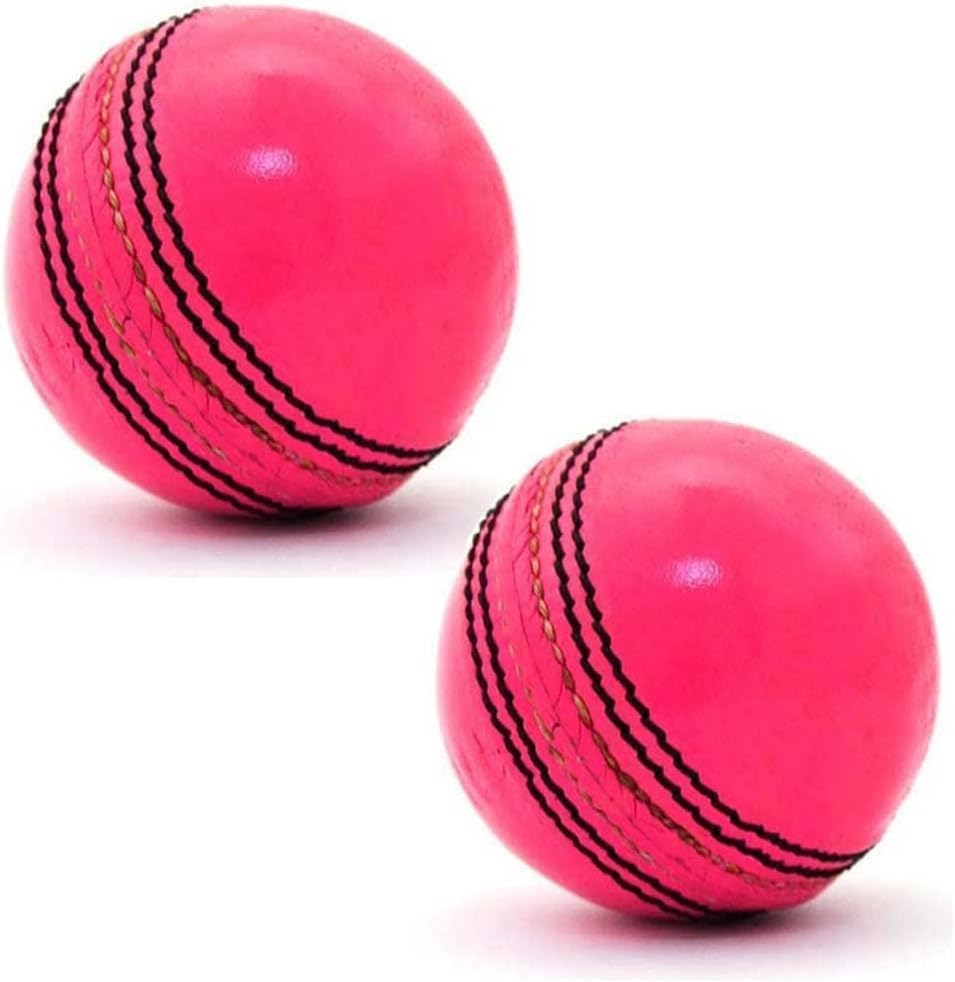 Cricket Ball (Pack Of 2) 156g - 5.5oz, Leather Hnad stitched for Coaching Practice Indoor & Outdoor Soft Training 4-Piece Construction | Ideal for T20, Net Practice, (Pink)