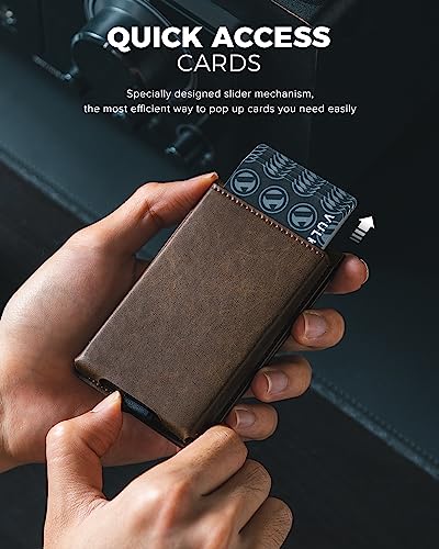 Image of VULKIT Minimalist Wallet for Men Pop Up Credit Card Holder Slim Bifold Wallets RFID Blocking Magnetic Closure with Gift Box, Espresso, slim, Minimalist