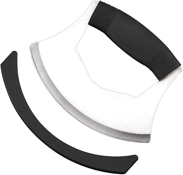 سلطة سلطة ميزالونا ، سكين ميزالونا الفولاذ المقاوم للصدأ Razor Sharp Rocker Slicer مع غطاء حماية مفرمة مفرمة تقطيع لبيتزا الجبن البصل الجزر الفلفل   