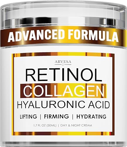 Retinol Cream for Face with Collagen and Hyaluronic Acid - Anti Aging Wrinkle Cream for Women and Men - Day and Night Facial Moisturizer for Tightening and Skin Firming - Crema Hidratante Para la Cara