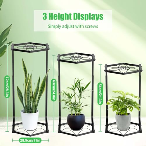 DUMING-IN Plant Stand Indoor-2 Tier Adjustable Tall Plant Stand Flower Pot Holder Metal Plant Rack Lightweight Duty Rustproof for Garden Corner Patio Lawn Balcony Office Living Room - Image 3