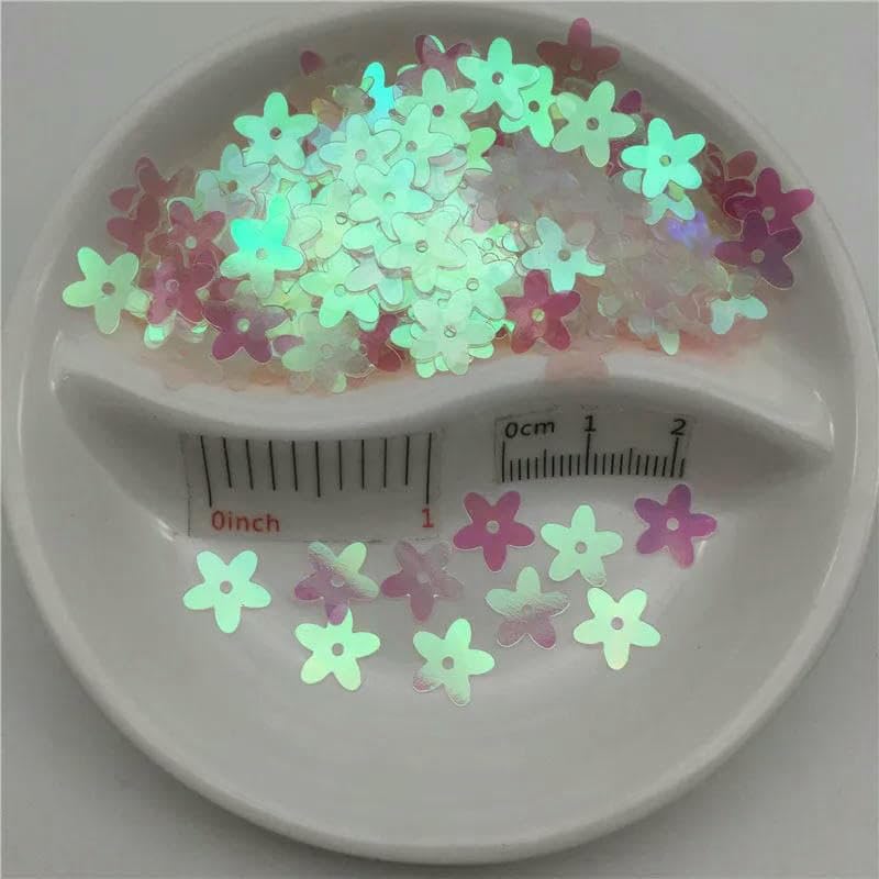 Paillettes plates transparentes AB de 10 mm avec trou central en forme de fleur, pour la couture, les mariages et autres créations vestimentaires (femmes et enfants). Poids : 150 g.