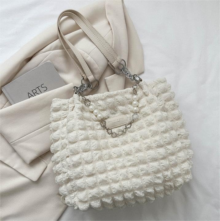 Bolso tote para mujer con cadena de perlas, bolso casual espacioso, bolso hobo cruzado miniatura 6