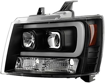 AKKON - For 2007-2014 Chevy Suburban | Tahoe | Avalanche Left + Right LED DRL Projector Head Lights Pair, Low Beam: H7, High Beam: H1, Car Vehicle Light Assembly, Black Housing