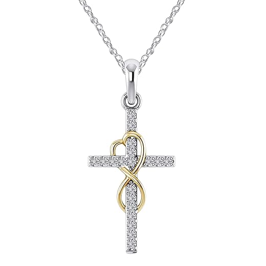 Lightning+Deals of Today Prime 925 Sterling Silver Cross Necklace for Women Sales Today Clearance Prime Only Infinity Necklace 14K Gold Plated Heart Jewelry for Easter Or Holiday
